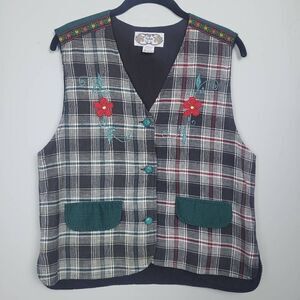 Vintage Angelique Women’s Medium Embroidered Grey Buttondown Vest Granny